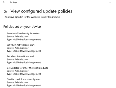 Windows 10 Configured update settings