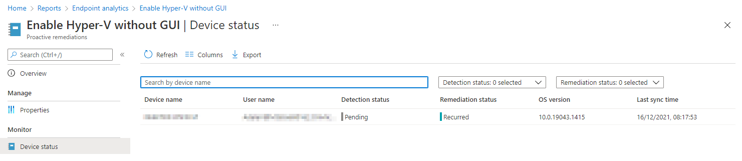 Intune Proactive remediations Device status